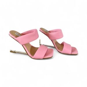 Steve Madden Isa Pink Puff Strap Square Toe Clear Wedge Sandals Size 7.5